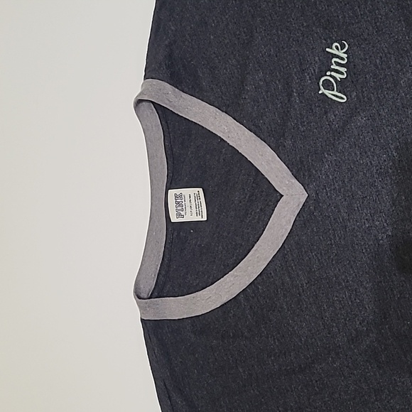 PINK VICTORIA'S SECRET Gray Drop Shoulder V-Neck Long Sleeve Tee Shirt - Small - Picture 2 of 12